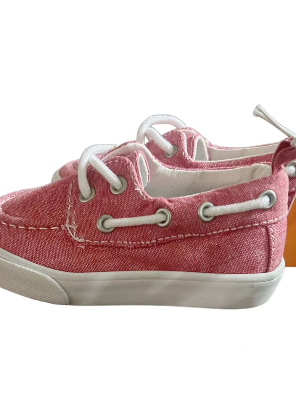 Gymboree Coral Red Denim Canvas Kids Boat Shoes Sz 6